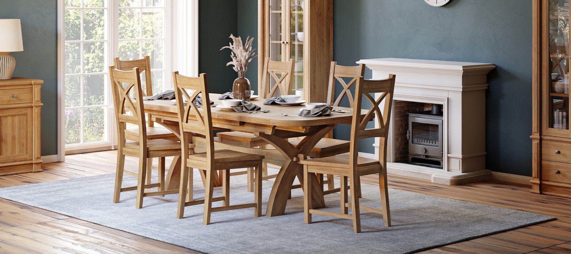 Product photograph of Extending Olympia 180cm Solid Oak Dining Table With 10 Light Grey Natural Solid Oak Chairs from Oak Furniture Superstore.
