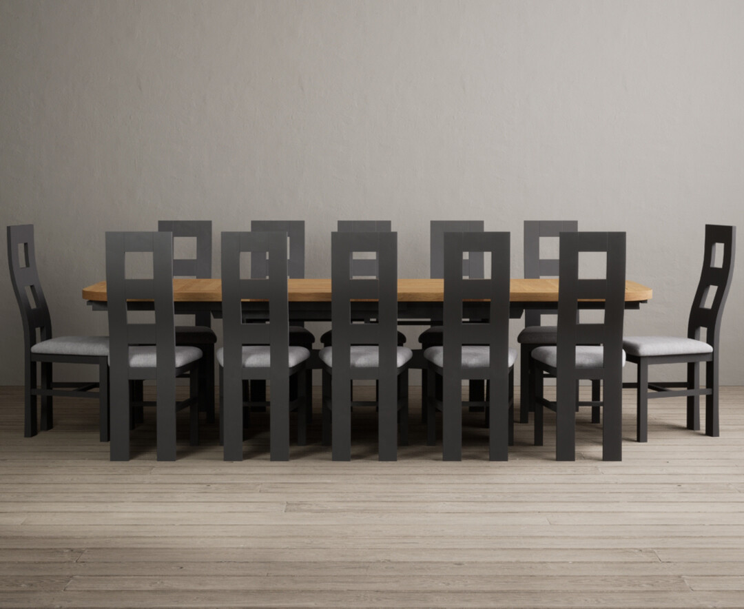 Product photograph of Extending Olympia 180cm Oak And Charcoal Grey Dining Table With 8 Rustic Flow Back Chairs from Oak Furniture Superstore