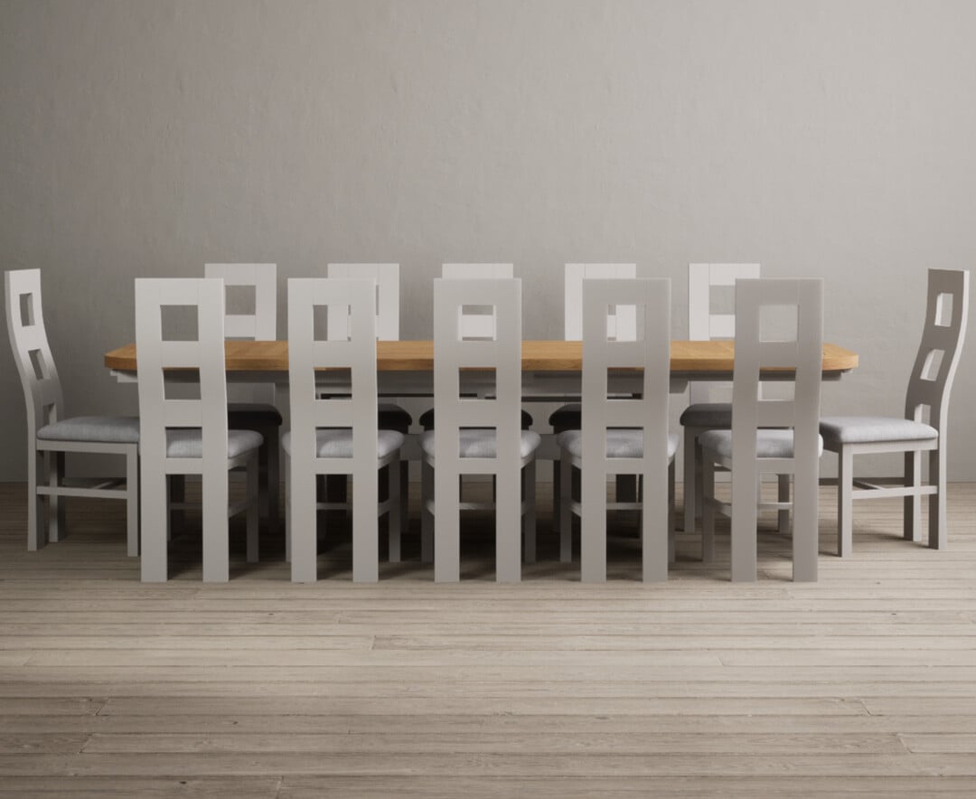 Extending Atlas 180cm Oak And Soft White Dining Table With 6 Oak Flow Back Chairs