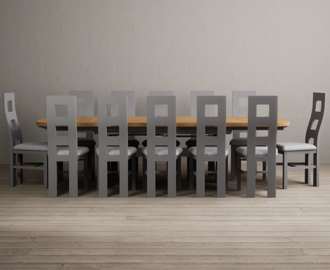 Extending Atlas 180cm Oak And Light Grey Painted Dining Table With 6 Light Grey Flow Back Chairs