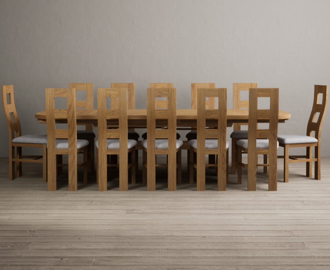 Product photograph of Extending Atlas 180cm Solid Oak Dining Table With 12 Brown Flow Back Chairs from Oak Furniture Superstore