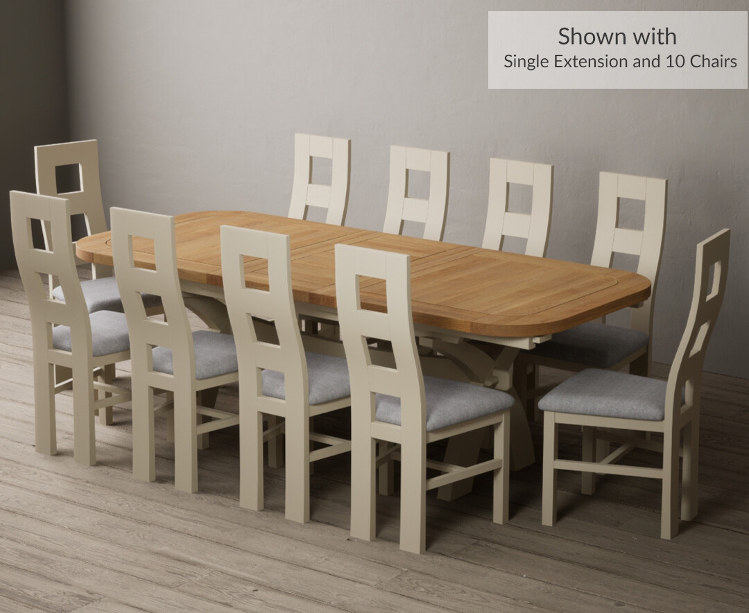 Photo 4 of Extending atlas 180cm oak and cream dining table with 12 brown flow back chairs