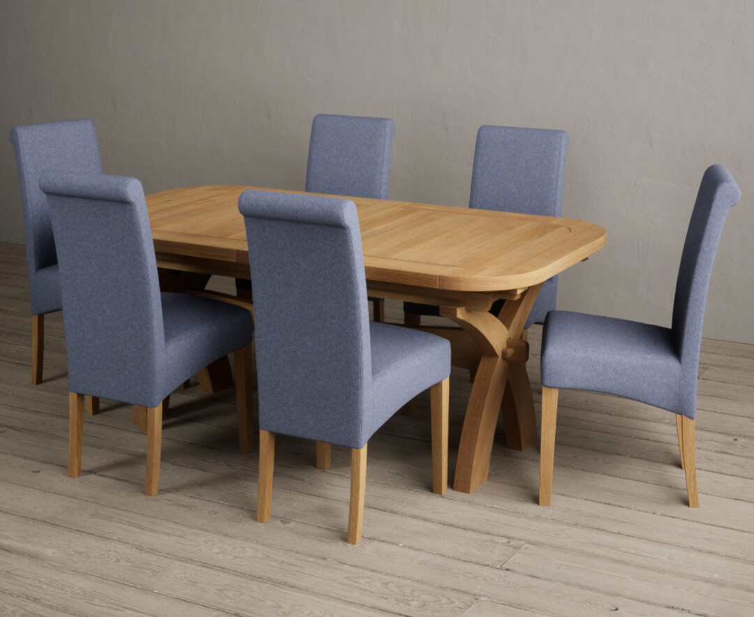 Photo 1 of Atlas 180cm solid oak extending dining table with 12 brown scroll back chairs