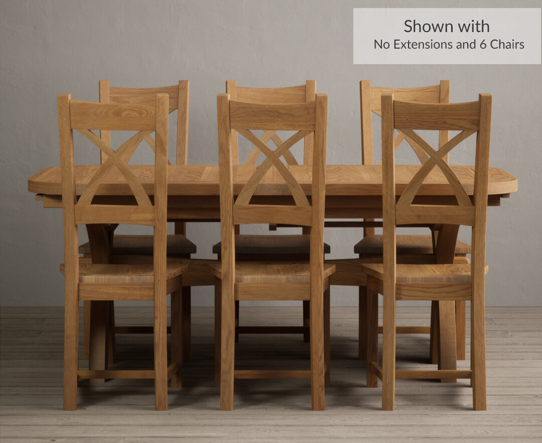 Photo 2 of Olympia 180cm solid oak extending dining table with 6 oak x back chairs with oak seats