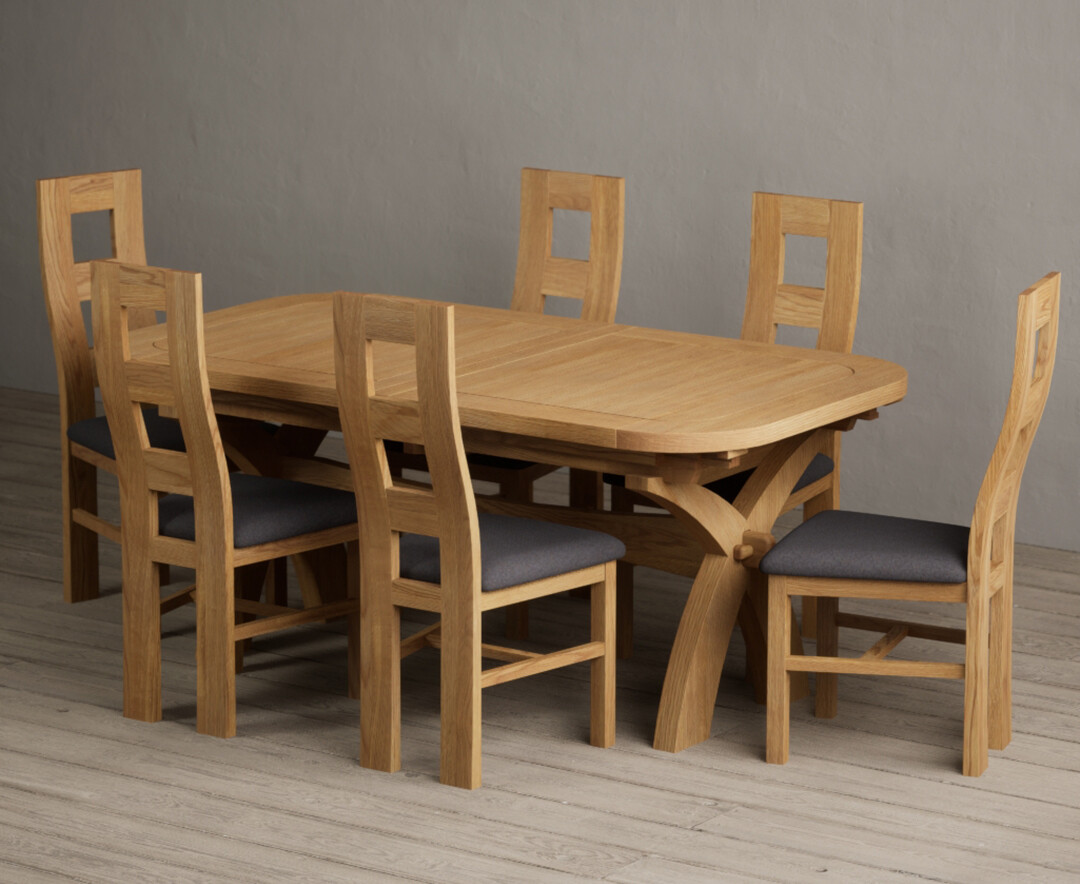 Extending Atlas 180cm Solid Oak Dining Table With 6 Oak Flow Back Chairs