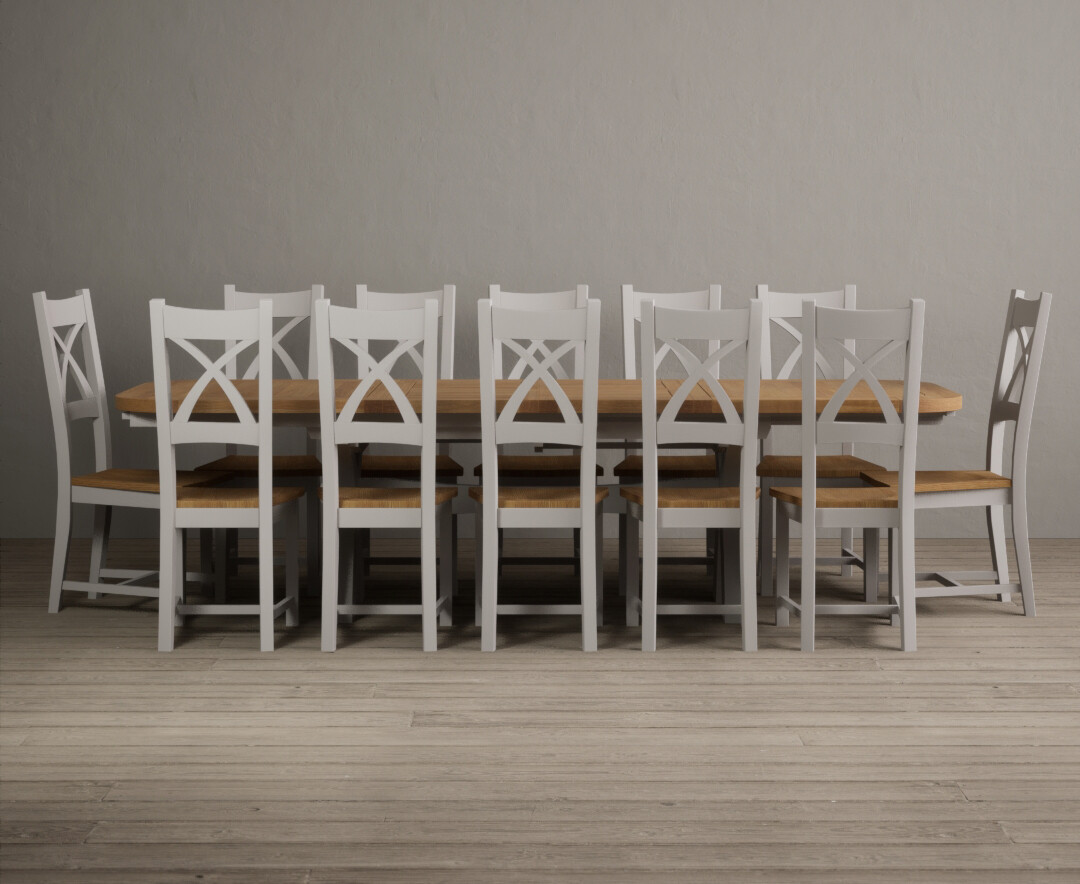 Photo 1 of Extending atlas 180cm oak and signal white dining table with 6 charcoal grey x back chairs