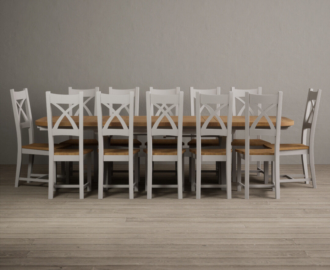 Extending Olympia 180cm Oak And Signal White Painted Dining Table With 8 Brown Painted Chairs