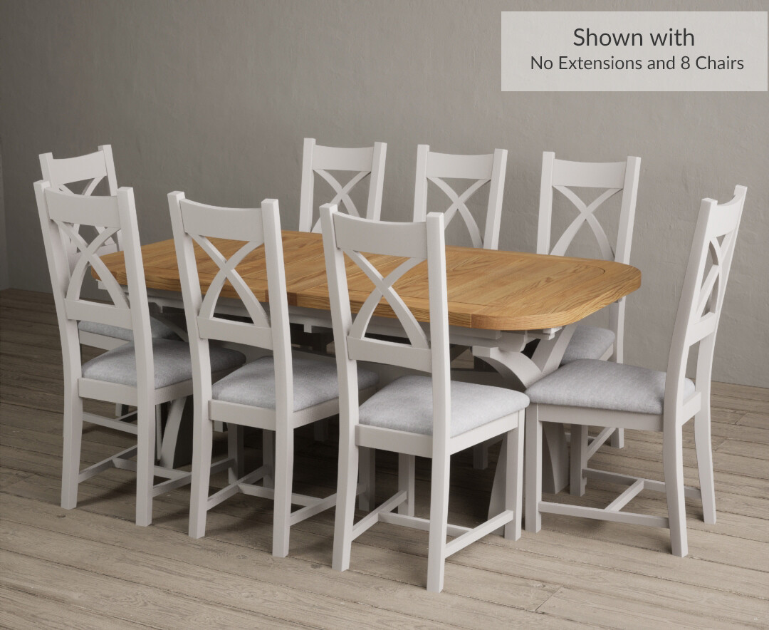 Photo 2 of Olympia 180cm oak and soft white extending dining table with 12 charcoal grey x back chairs