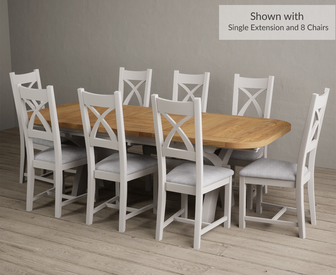 Photo 3 of Atlas 180cm oak and soft white extending dining table with 12 charcoal grey x back chairs