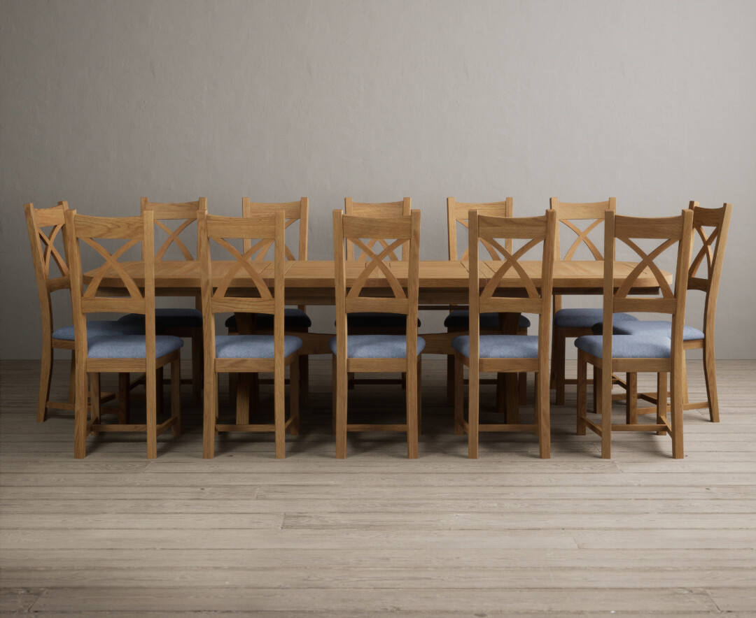 Photo 1 of Extending olympia 180cm solid oak dining table with 12 linen x back chairs
