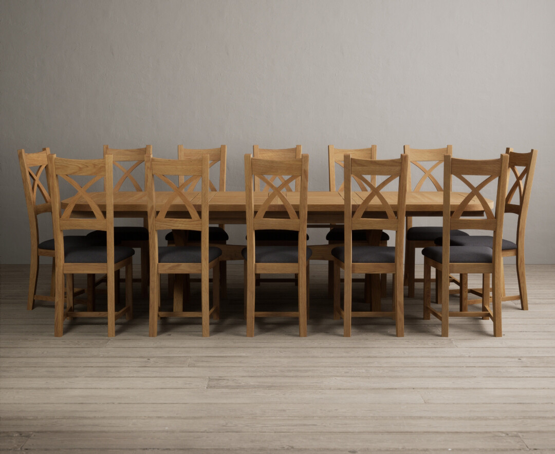 Product photograph of Extending Olympia 180cm Solid Oak Dining Table With 12 Brown Natural Solid Oak Chairs from Oak Furniture Superstore