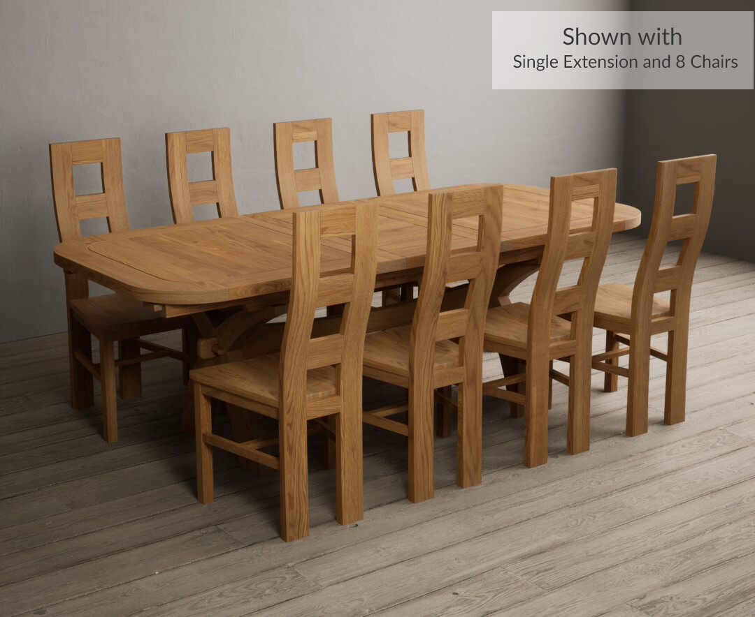 Photo 3 of Atlas 180cm solid oak extending dining table with 6 oak flow back chairs with oak seats