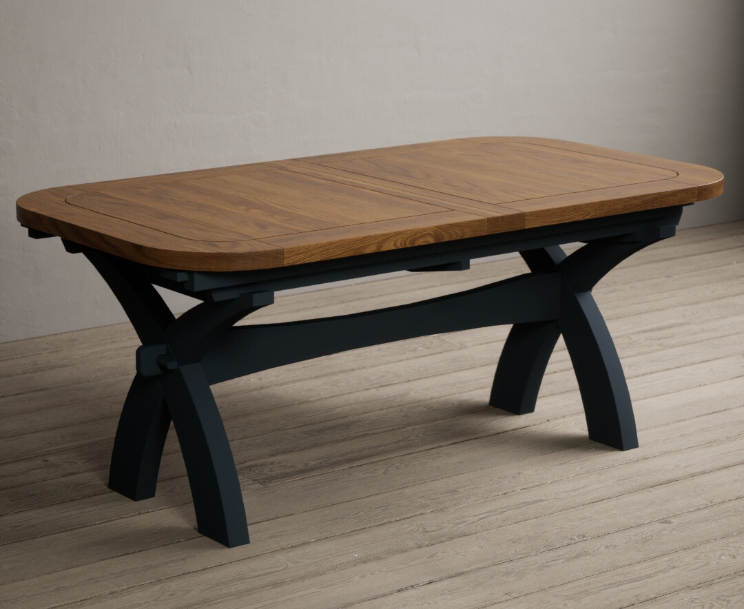 Product photograph of Atlas 180cm Oak And Dark Blue Painted Extending Dining Table from Oak Furniture Superstore