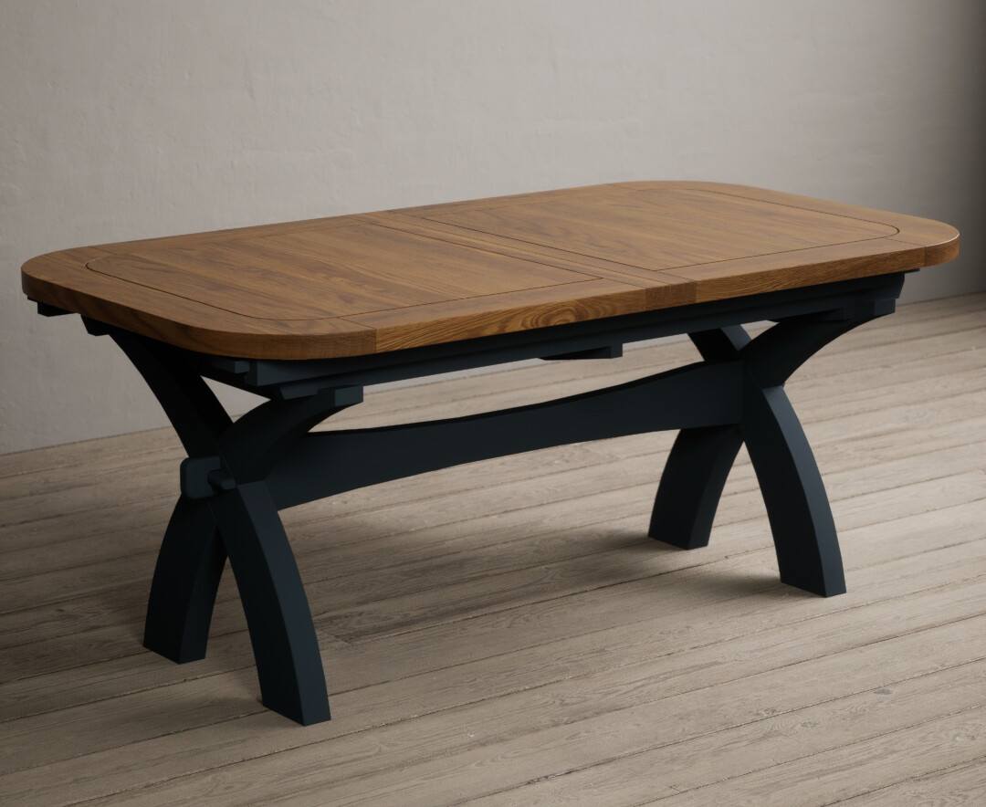 Atlas 180cm Oak And Dark Blue Painted Extending Dining Table