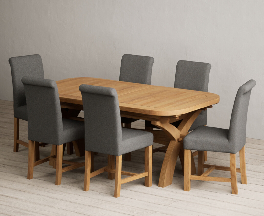 Extending Olympia 180cm Solid Oak Dining Table with 8 Natural Scroll Back Chairs