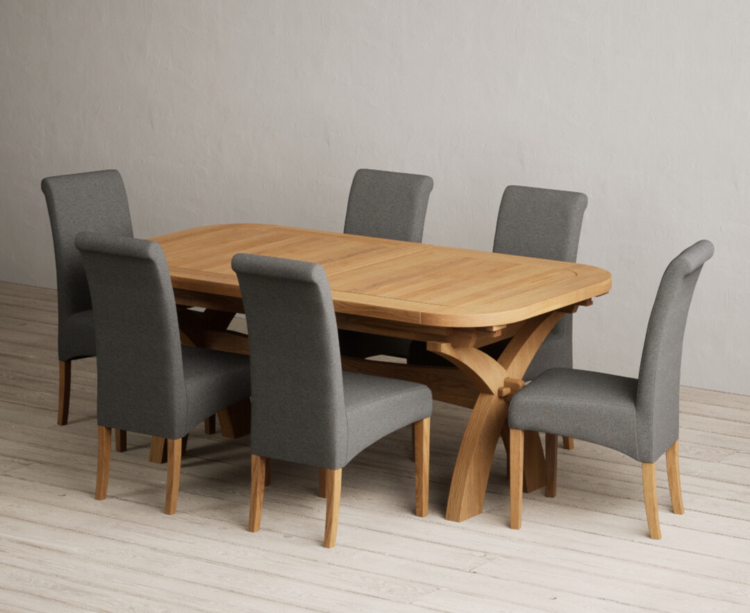 Extending Olympia 180cm Solid Oak Dining Table with 8 Natural Scroll Back Chairs
