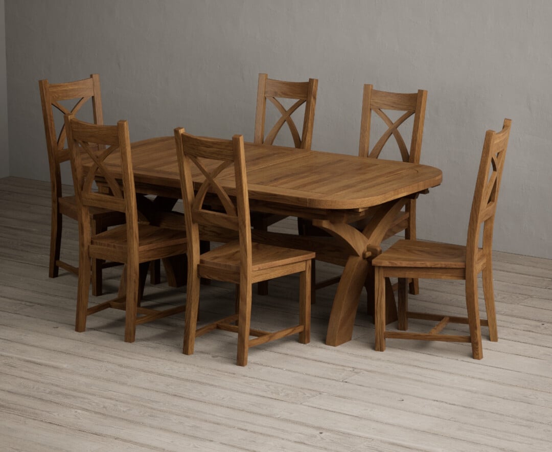Extending Olympia 180cm Rustic Solid Oak Dining Table with 12 Rustic Oak Rustic Solid Oak Chairs