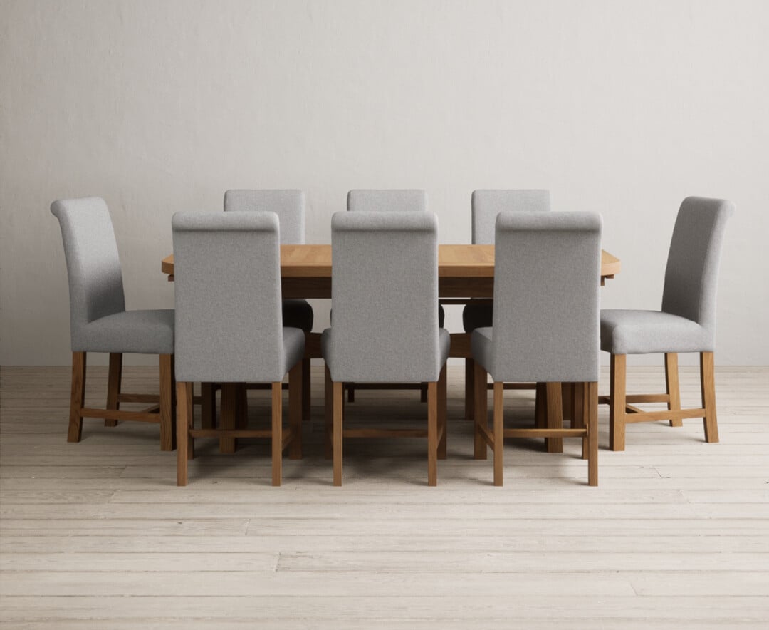 Extending Olympia 180cm Solid Oak Dining Table With 8 Charcoal Grey Chairs