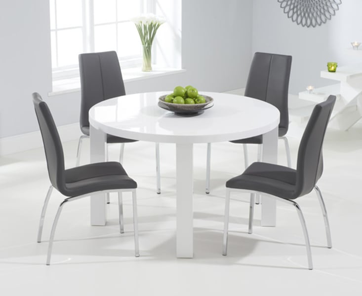 Atlanta 120cm Round White High Gloss Dining Table With 4 Black Marco Chairs