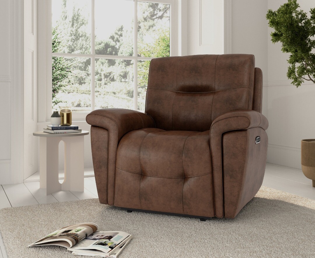 Product photograph of Barlow Dark Brown Faux Leather Power Reclining Armchair from Oak Furniture Superstore