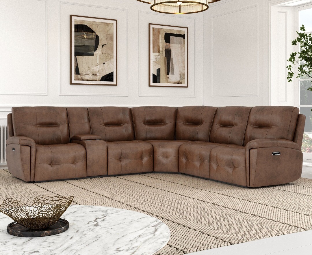 Product photograph of Barlow Dark Brown Faux Leather Left Hand Facing Power Reclining Corner Sofa from Oak Furniture Superstore