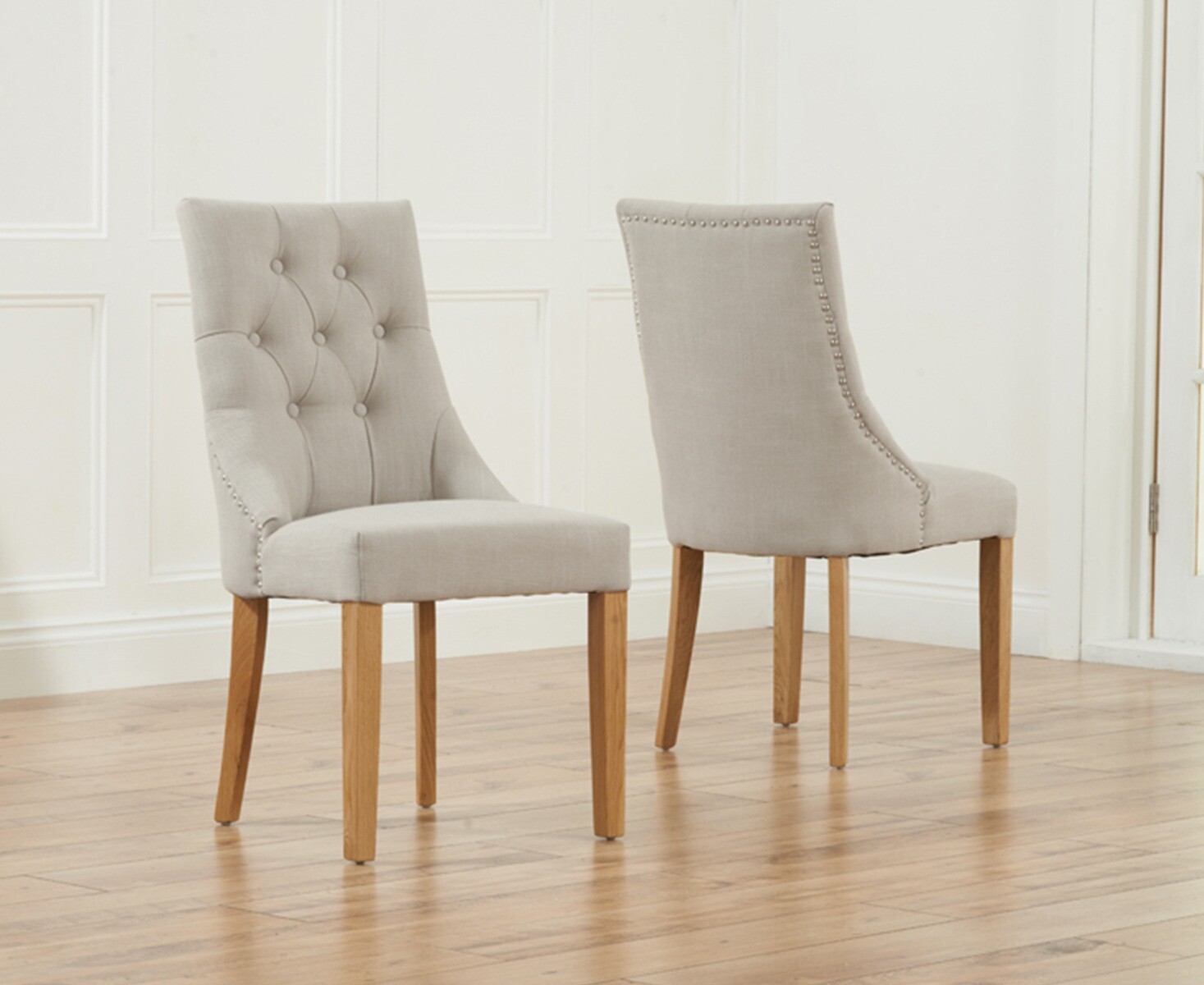 Product photograph of Beatrix Natural Fabric Oak Leg Dining Chairs from Oak Furniture Superstore