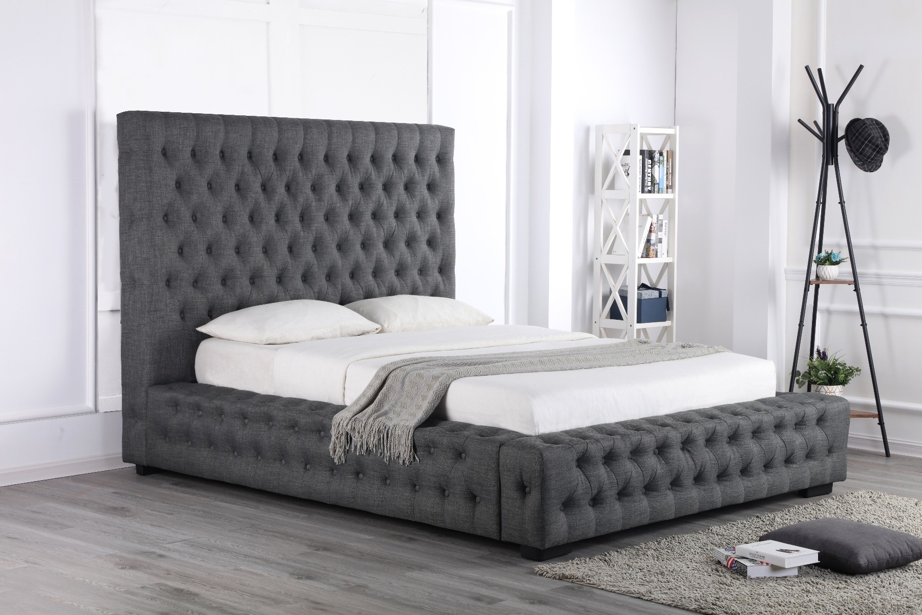 Stamford Grey Fabric Ottoman Super King, Grey King Size Bed Frame