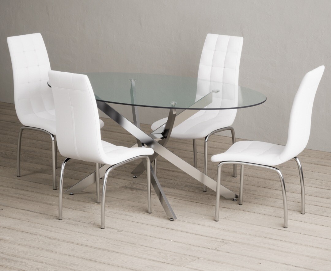 Product photograph of Bernini 165cm Oval Glass Dining Table With 4 Red Enzo Chairs from Oak Furniture Superstore