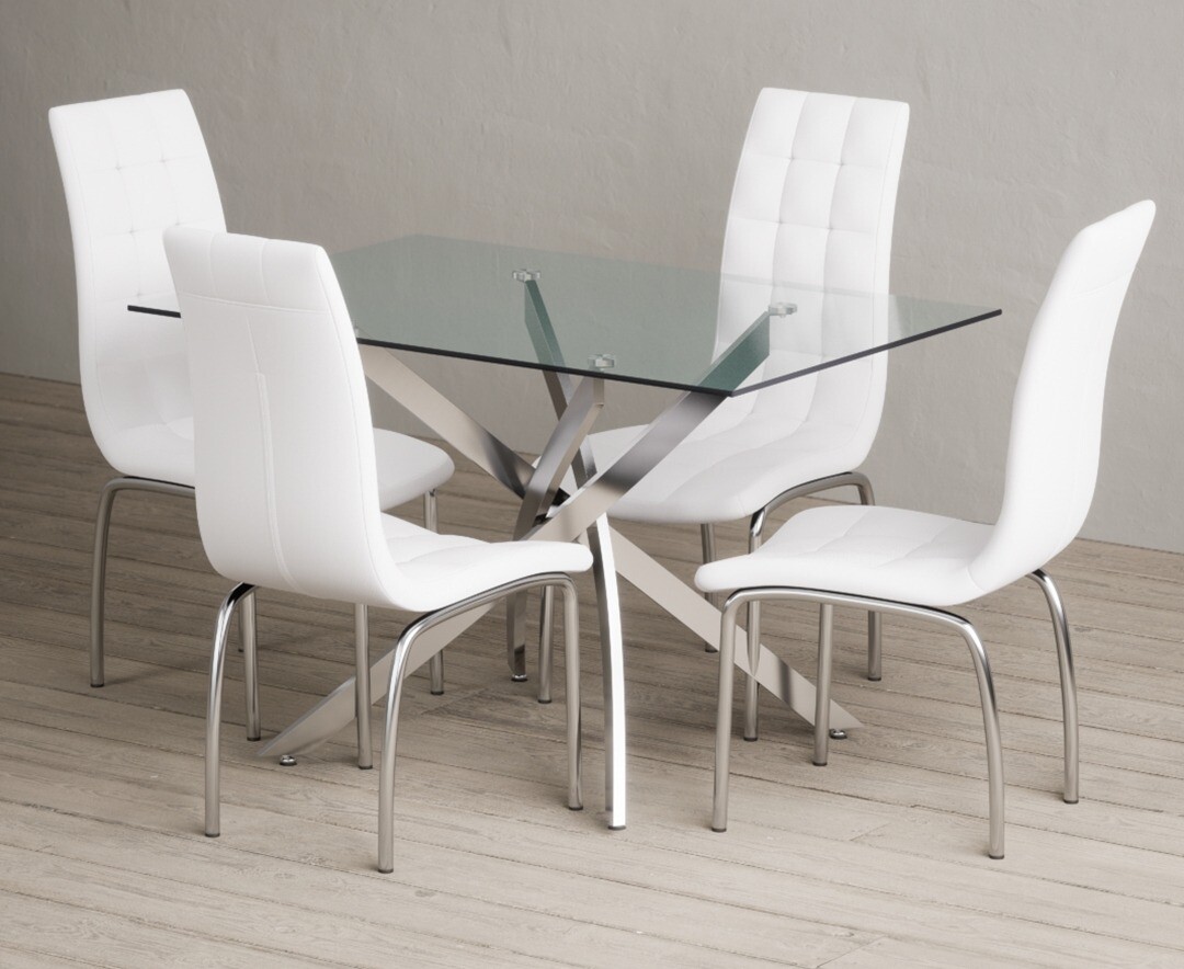Product photograph of Bernini 120cm Rectangular Glass Dining Table With 6 Grey Enzo Chairs from Oak Furniture Superstore