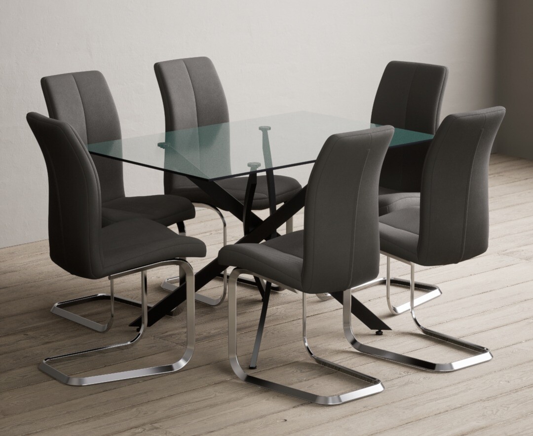 Product photograph of Bernini 120cm Black Leg Rectangular Glass Dining Table With 4 Grey Gianni Chairs from Oak Furniture Superstore