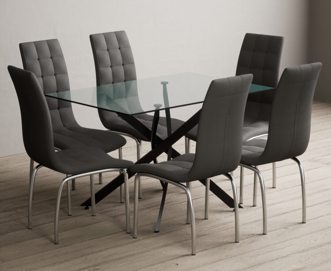 Product photograph of Bernini 120cm Black Leg Rectangular Glass Dining Table With 6 Black Enzo Chairs from Oak Furniture Superstore