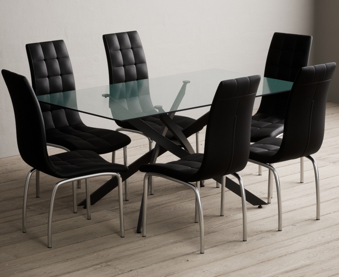 Product photograph of Bernini 160cm Black Leg Rectangular Glass Dining Table With 4 White Enzo Chairs from Oak Furniture Superstore