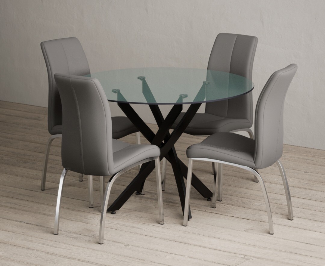 Product photograph of Bernini 110cm Black Leg Glass Dining Table With 2 Black Marco Chairs from Oak Furniture Superstore