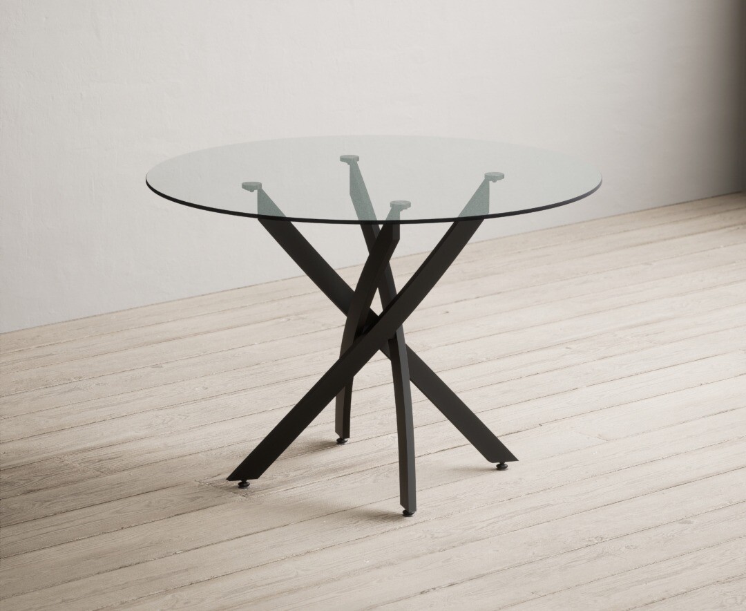 Product photograph of Bernini 110cm Black Leg Glass Dining Table from Oak Furniture Superstore