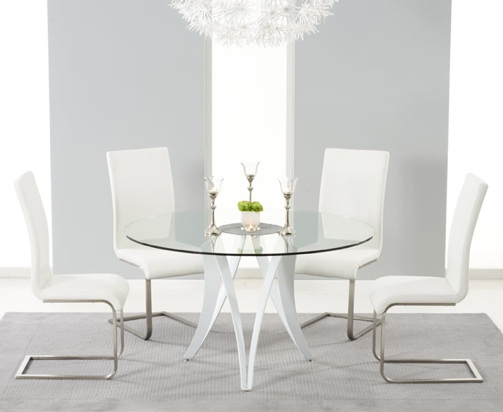 Round Dining Table With White Leather Chairs