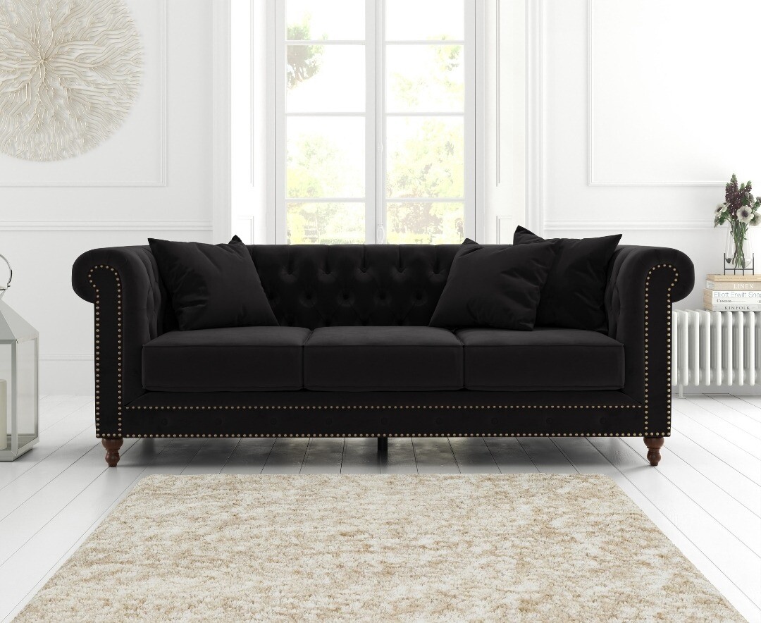 Product photograph of Westminster Chesterfield Black Velvet 3 Seater Sofa from Oak Furniture Superstore