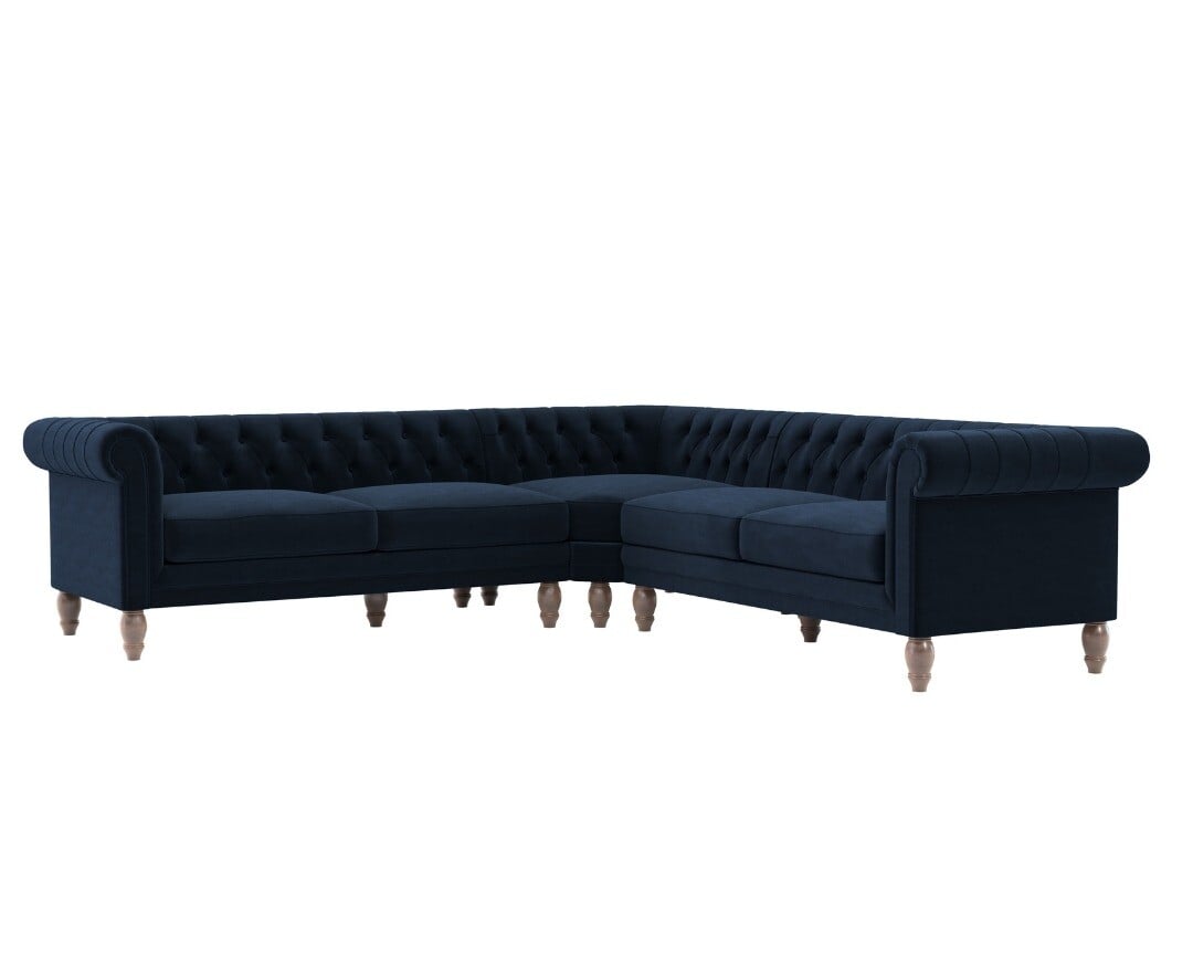 Product photograph of Bromley Medium Blue Velvet Corner Sofa from Oak Furniture Superstore