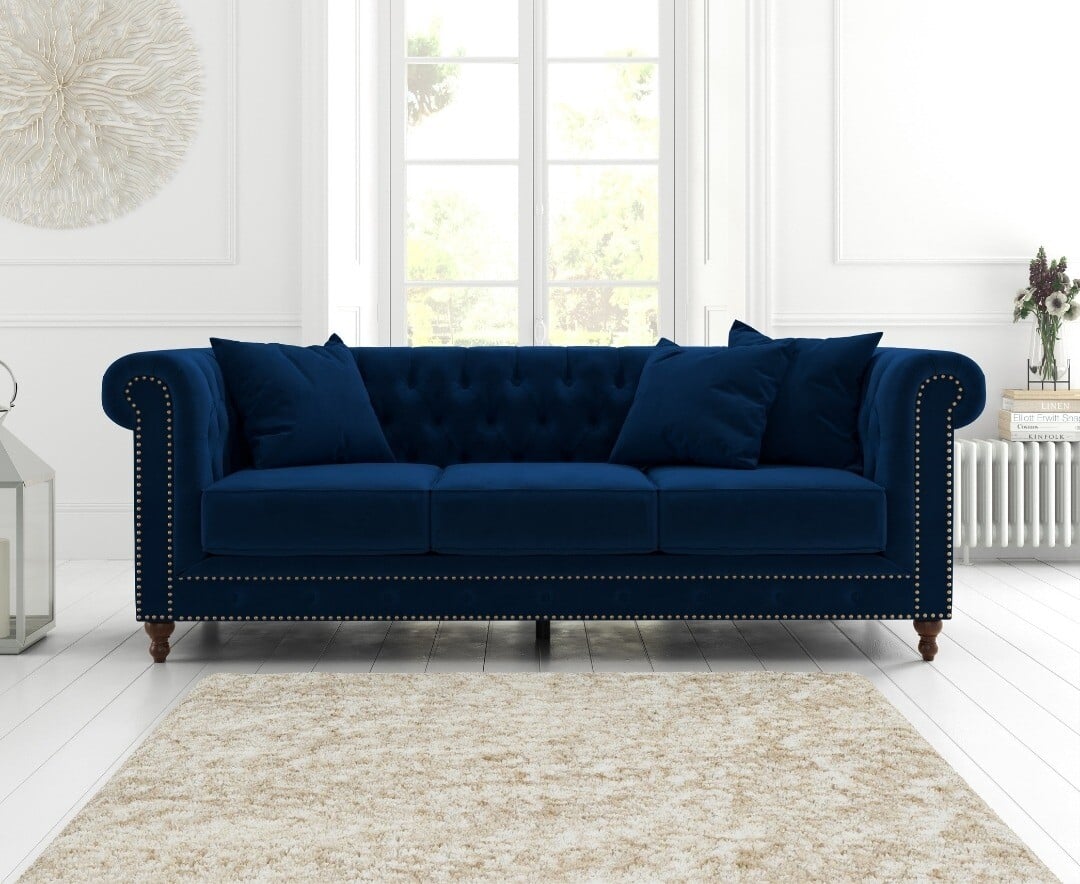 Product photograph of Westminster Chesterfield Blue Velvet 3 Seater Sofa from Oak Furniture Superstore