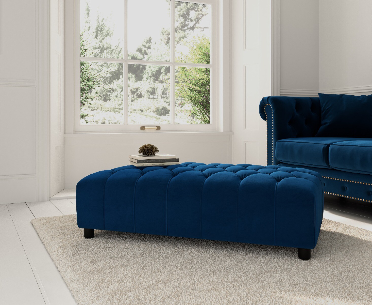 Blue Velvet Footstool