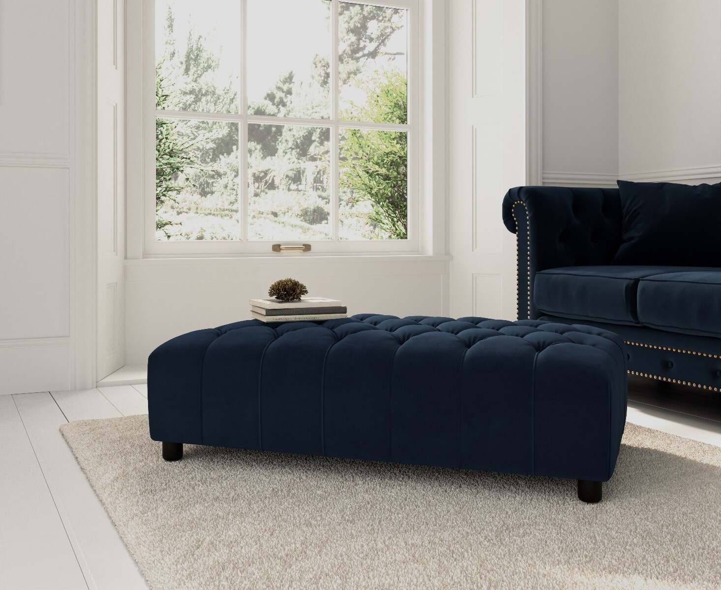 Dark Blue Velvet Footstool