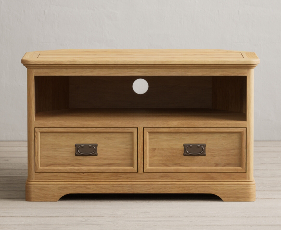 Product photograph of Bridstow Solid Oak Corner Tv Cabinet from Oak Furniture Superstore