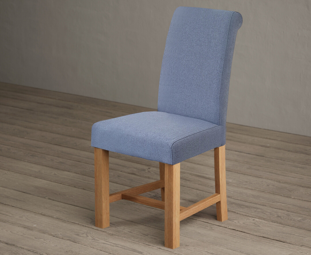 Photo 1 of Braced leg blue fabric dining chairs