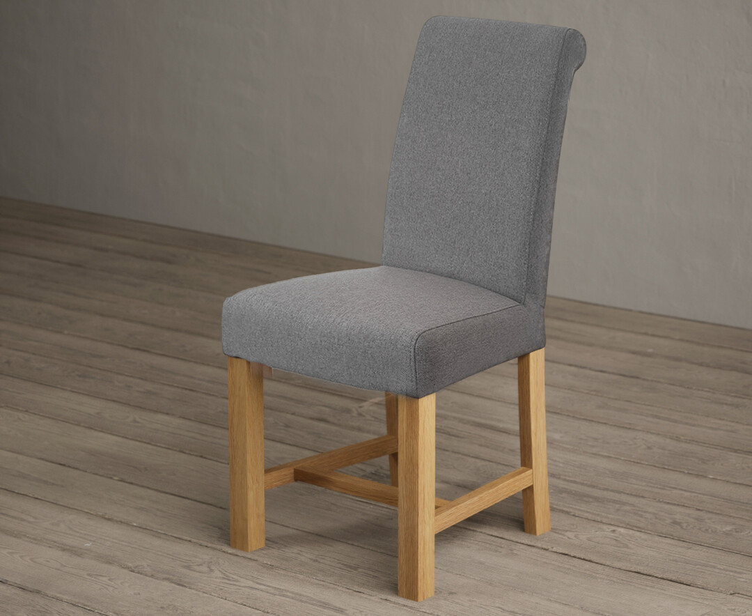 Photo 1 of Braced leg charcoal grey fabric dining chairs