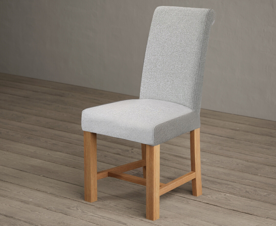 Photo 1 of Braced leg grey fabric dining chairs