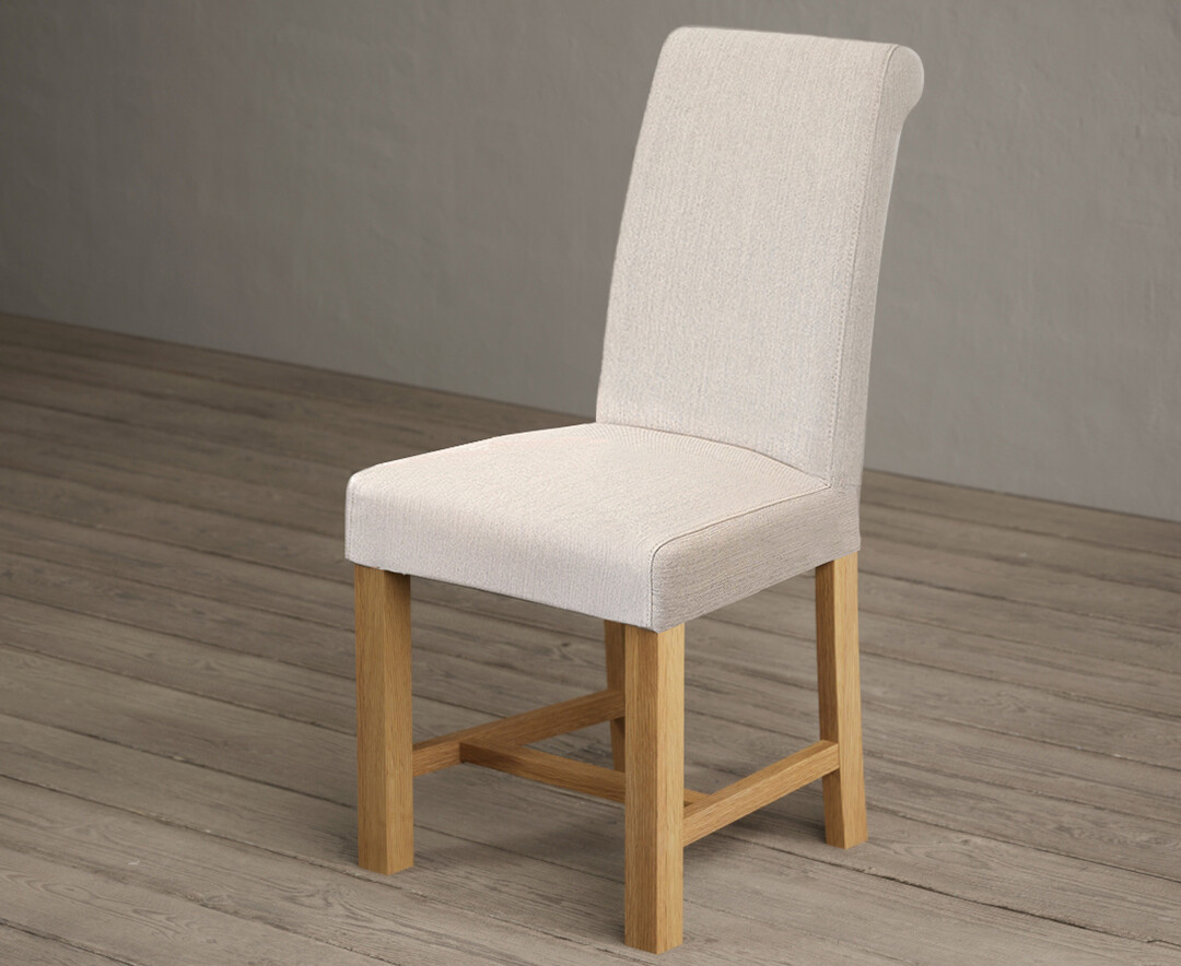 Photo 1 of Braced leg natural fabric dining chairs