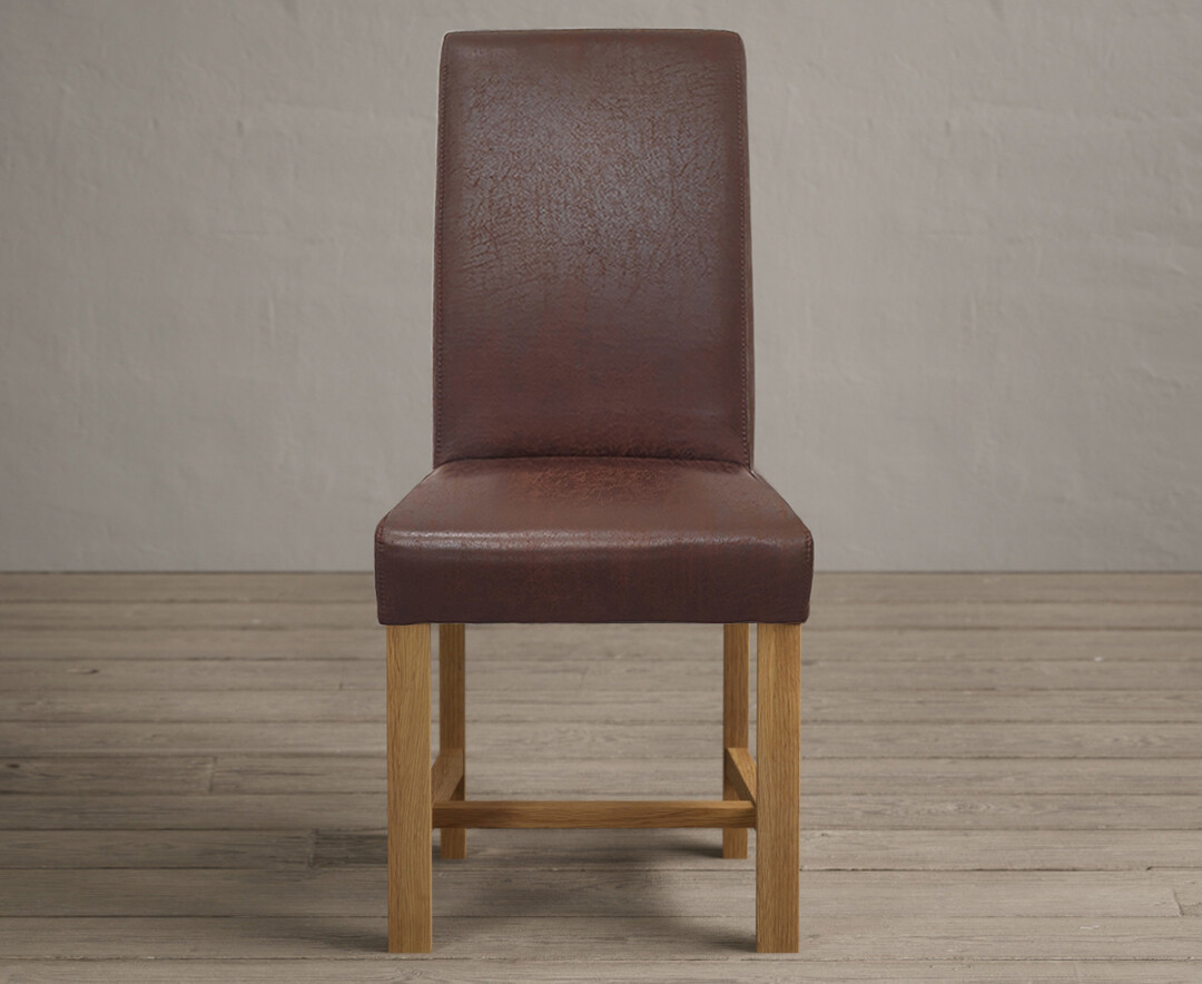Braced Leg Antiqued Brown Suede Fabric Dining Chairs