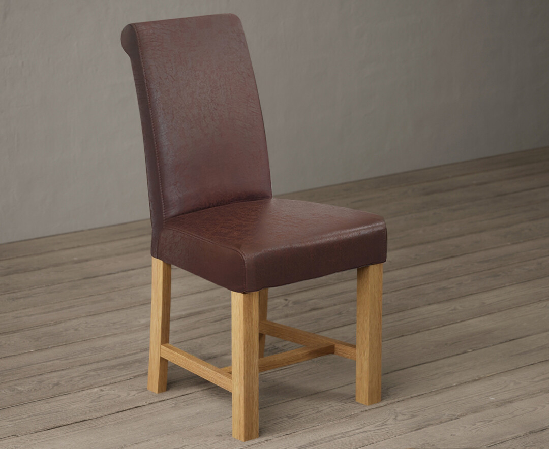 Photo 1 of Braced leg antiqued brown suede fabric dining chairs