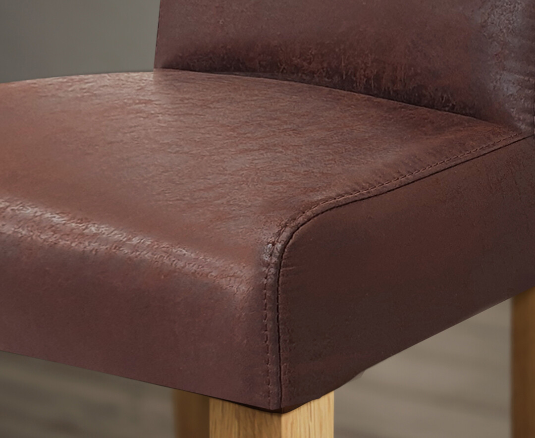 Photo 2 of Braced leg antiqued brown suede fabric dining chairs