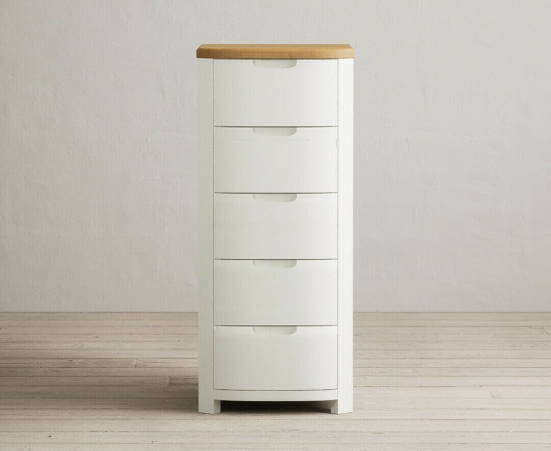 Product photograph of Bradwell Oak And Signal White Painted 5 Drawer Tallboy from Oak Furniture Superstore