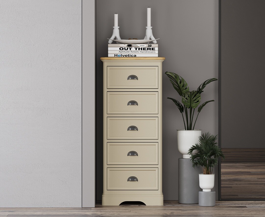 Madley Oak and Cream Painted 5 Drawer Tallboy